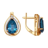 Серьги из золота с топазами London и фианитами