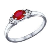 Кольцо  из серебра с рубином и фианитами