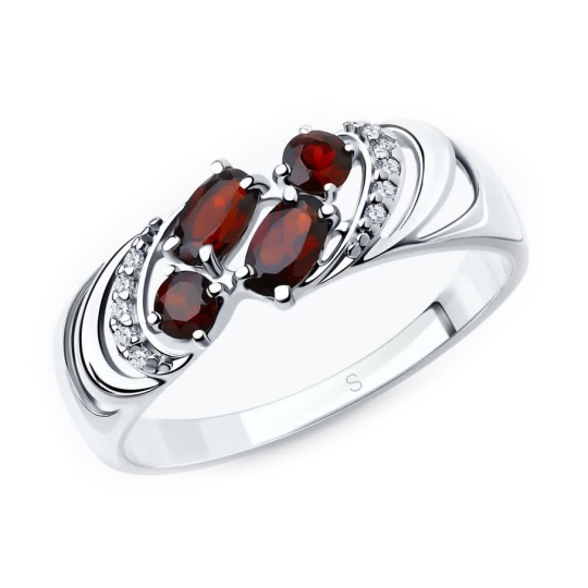 Кольцо из серебра с гранатами и фианитами
