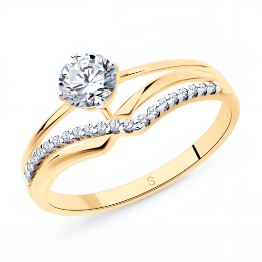 Кольцо из серебра с позолотой и фианитами