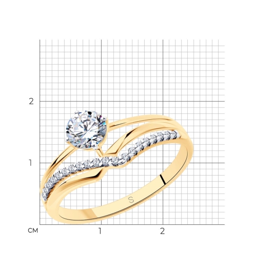 Кольцо из серебра с позолотой и фианитами