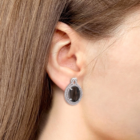 Серьги из серебра с раухтопазами и фианитами