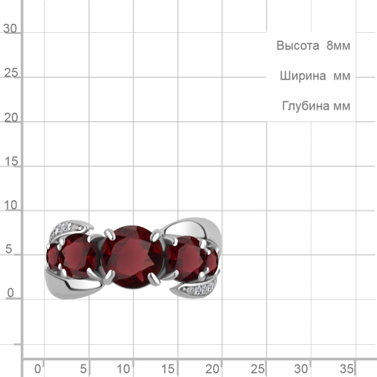 Кольцо из серебра с гранатами и фианитами